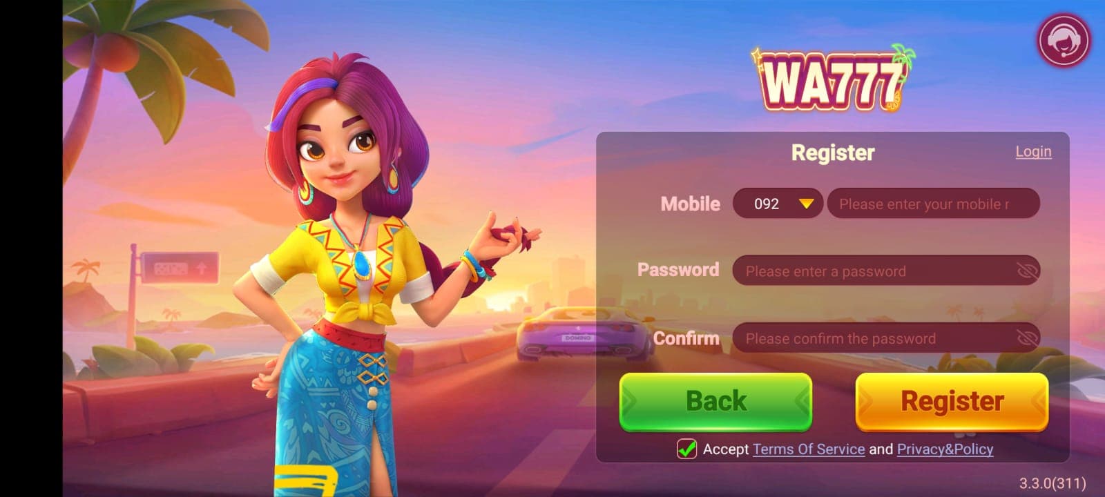 WA777 registration and account sign up interface