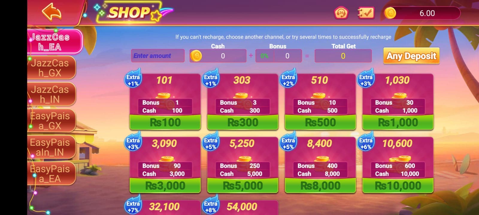 WA777 deposit interface showing account payment options